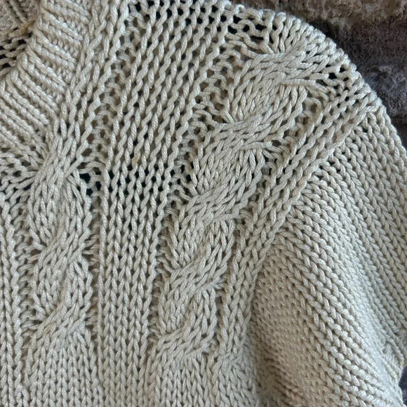 Helen Hsu Vintage Beige Cable Knit Short Sleeve 100% Cotton Sweater Size Small - Picture 2 of 5